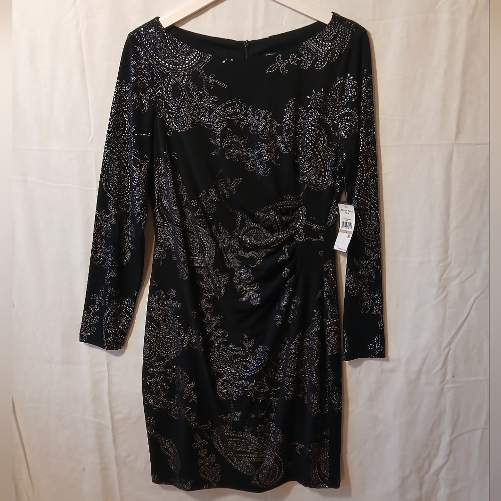 Nwt Jessica Howard Black and Silver Long Sleeve Dress Sz.12